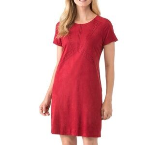 Danillo Boutique Sueded Midi Dress Laser Cut‎ Design Lined Red Size 12 NWT